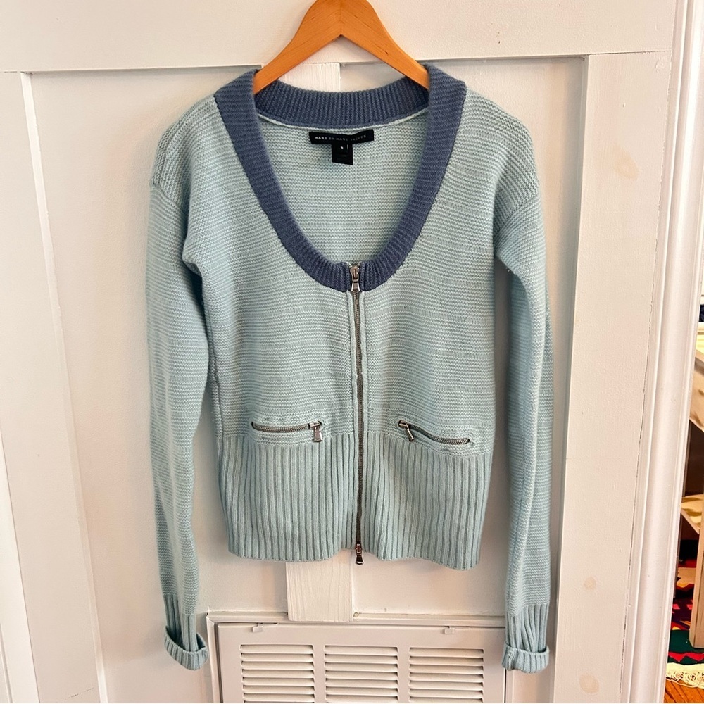 Marc By Marc Jacobs Light Blue Zip-Up Cardigan pockets